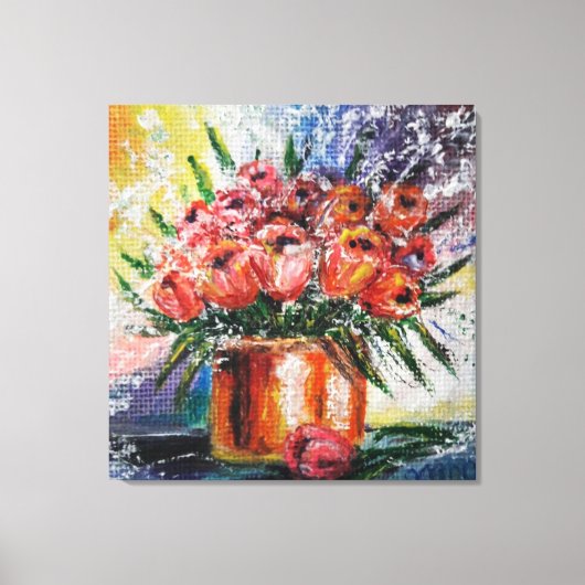 水彩 – チューリップ入りポット キャンバスプリント (正面)