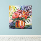 水彩 – チューリップ入りポット キャンバスプリント (インサイチュ (ウッドフロア))