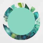 水彩，ティール（緑がかった色），青，緑，植物学，抽象芸術 ラベル (デザイン1)