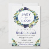 水彩 ネイビーとブルーの花輪 ベビーシャワー 招待状 (正面)
