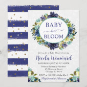 水彩 ネイビーとブルーの花輪 ベビーシャワー 招待状 (正面/裏面)