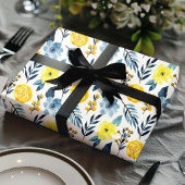 水彩 ネイビー イエロー ボヘミアンフラワー フラワーデザイン ラッピングペーパー