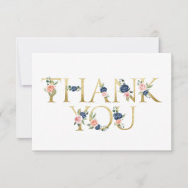 水彩 ネイビー&コーラル フラワーの感謝カード サンキューカード