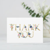 水彩 ネイビー＆コーラル フラワーの感謝カード サンキューカード (スタンド正面)