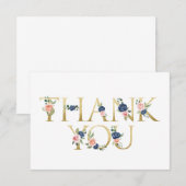 水彩 ネイビー＆コーラル フラワーの感謝カード サンキューカード (正面/裏面)