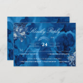 水彩 ネイビー 花 エレガント ご返信お願いします 出欠カード (正面/裏面)