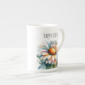 水彩「ハッピーバースデーママ」白い花 ボーンチャイナマグカップ (正面右)