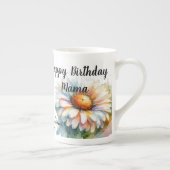 水彩「ハッピーバースデーママ」白い花 ボーンチャイナマグカップ (右)