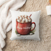 水彩 ハッピー ホリデー ホットココア クッション (ブランケット)