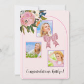 水彩 ピンクの蝶結び 花のフォトアーチ 卒業式 招待状 (裏面)