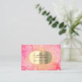 水彩&ピンクマーブルフェイク金ゴールドグリッター箔 名刺 (スタンド正面)