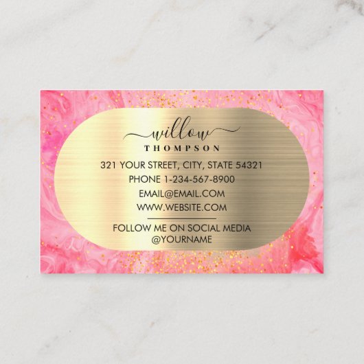 水彩&ピンクマーブルフェイク金ゴールドグリッター箔 名刺 (裏面)