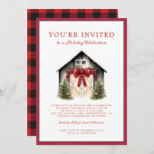 水彩 フェスティブ クリスマス ツリー ホリデー パーティー 招待状 (正面/裏面)