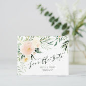 水彩 フラッシュ ピンクの花と葉のウェディング 案内ポストカード (スタンド正面)