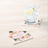 水彩 フラッシュ ピンク フラワーズ スクエアペーパーコースター (インサイチュ)