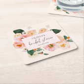 水彩 フラッシュ ピンク フローラル スクエアペーパーコースター (アングル)