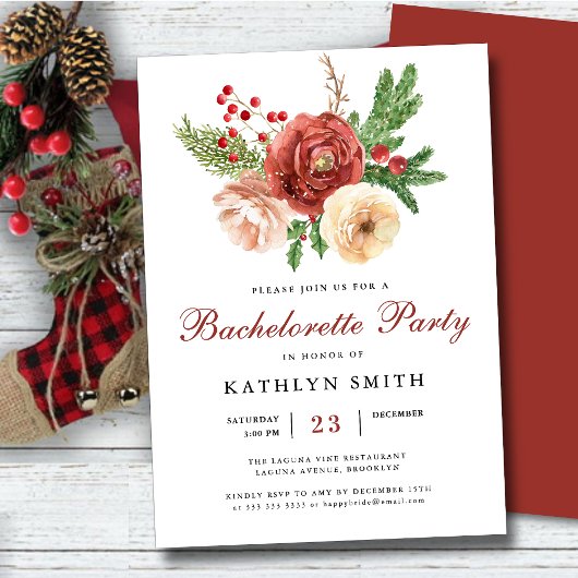 水彩 フラッシュ ピンク 花 バチェロレッテ パーティー 招待状