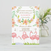 水彩 フラミンゴ 誕生日 招待状 (スタンド正面)