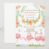 水彩 フラミンゴ 誕生日 招待状 (正面/裏面)