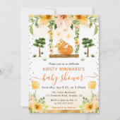 水彩 フラワーフォックス ベイビーシャワー 招待状 (正面)