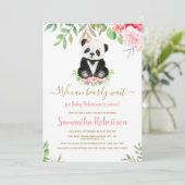水彩 フラワール くすみピンク クマちゃん 女の子 ベビーシャワー 招待状 (スタンド正面)
