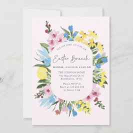 水彩、フローラフレームハッピーイースター、ブランチ 招待状