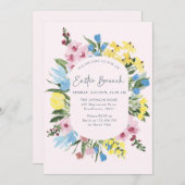 水彩、フローラフレームハッピーイースター、ブランチ 招待状 (正面/裏面)