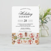 水彩 フード テーブル | ホリデー ディナー 招待状 (スタンド正面)