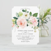 水彩 ブラッシュ アイボリー フローラル ディープ アクア ウェディング 招待状 (スタンド正面)