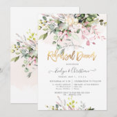 水彩 ブラッシュ ピンク ユーカリ リハーサル ディナー 招待状 (正面/裏面)