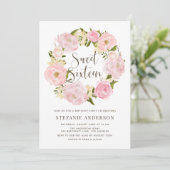 水彩 ブラッシュ ピンク 牡丹の花輪 スイート16 招待状 (スタンド正面)