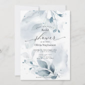 水彩　ブルー　シャワー　ラスティック　グリーン　インナー 招待状 (正面)