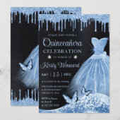 水彩 ベビーブルー グリッター ドレス キンセアニエラ 招待状 (正面/裏面)