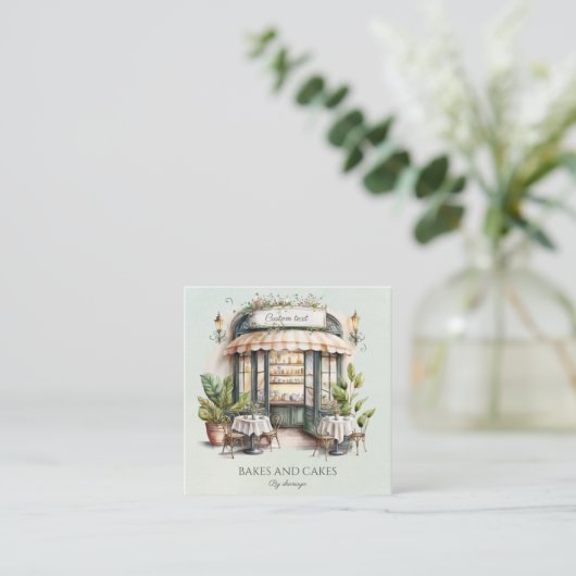 水彩、ベーカリーqrコード スクエア名刺 (スタンド正面)