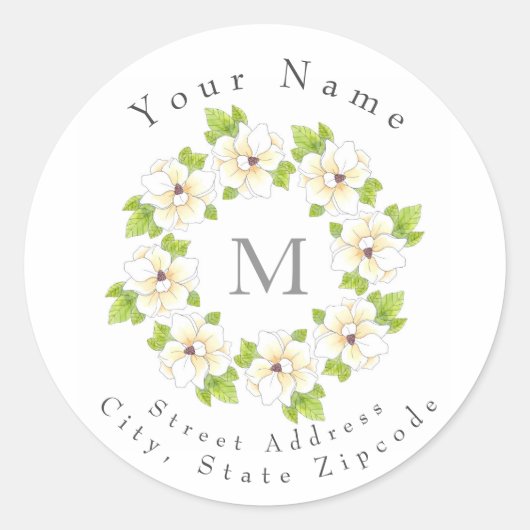 水彩、ペンおよびインクマグノリアリースラベル ラウンドシール (正面)