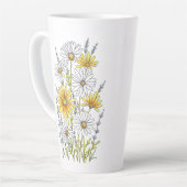 水彩、ペンとインクデイジーフローラブーケ カフェラテマグ (左アングル)