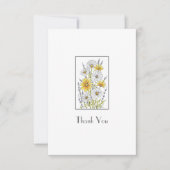 水彩、ペンとインクデイジーフローラブーケ サンキューカード (正面)