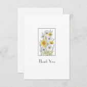 水彩、ペンとインクデイジーフローラブーケ サンキューカード (正面/裏面)