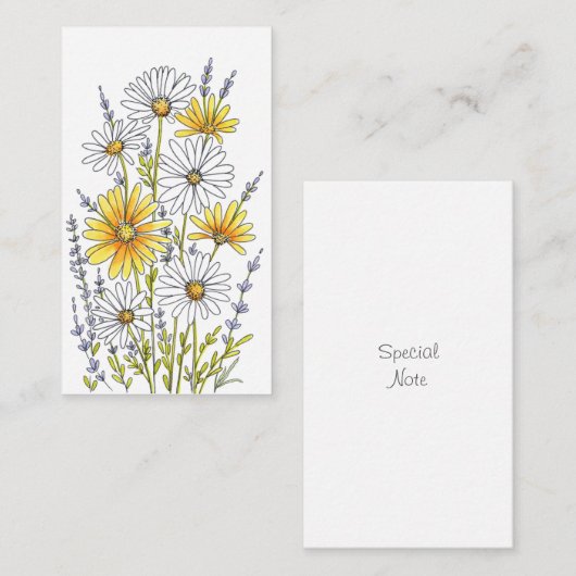 水彩、ペンとインクデイジーフローラブーケ ノートカード (正面/裏面)
