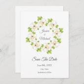 水彩、ペンとインクマグノリアリース セーブザデート (正面/裏面)