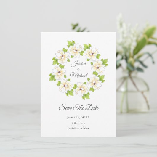 水彩、ペンとインクマグノリアリース セーブザデート (スタンド正面)