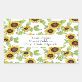 '水彩&ペンヒマワリ模様'ラベル 長方形シール