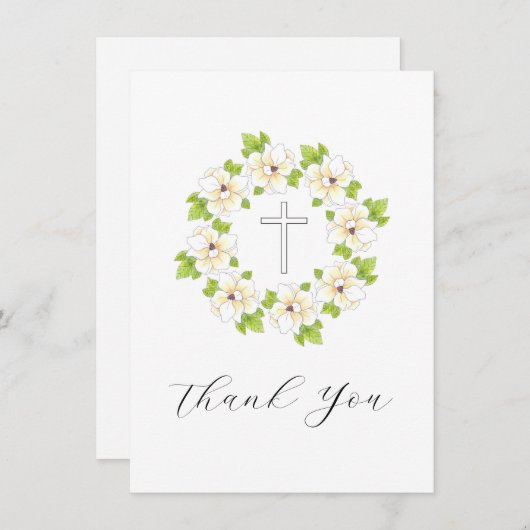 水彩、ペン&インクマグノリアリース&クロス サンキューカード (正面/裏面)