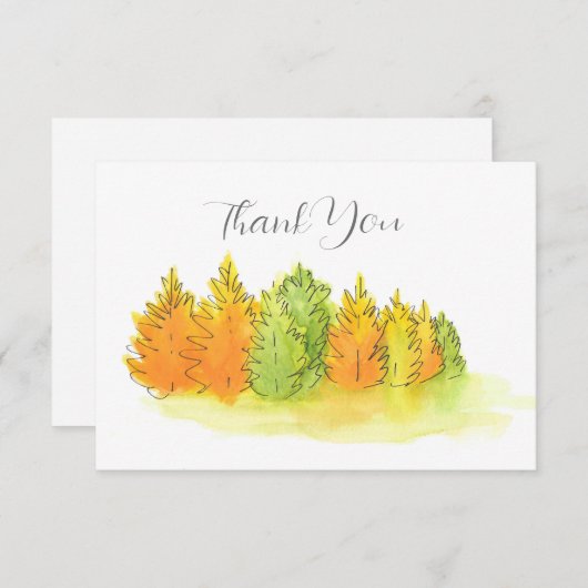 水彩・ペン・インク秋の木 サンキューカード (正面/裏面)