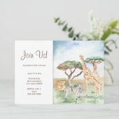 水彩 ママとベイビー アフリカの動物パーティー 招待状 (スタンド正面)