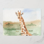 水彩 ママと赤ちゃんのアフリカの動物パーティー ゴールド 箔招待状 (裏面)