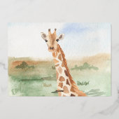 水彩 ママ + 赤ちゃん アフリカの動物 パーティー ゴールド 箔招待状 (裏面)