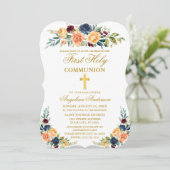 水彩 ミックス フラワーズ ゴールド ファースト ホーリー コミュニオン 招待状 (スタンド正面)