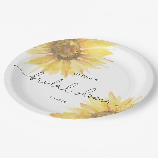 水彩 ミニマリストひまわり ブライダルシャワー ペーパープレート (アングル)