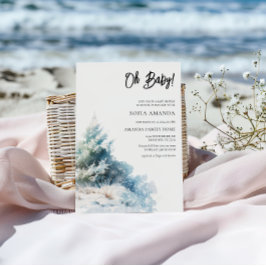 水彩 ミニマリスト 冬のベイビーシャワー 招待状